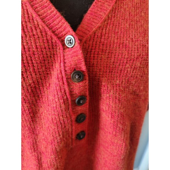 Madewell Wool Alpaca Blend Red Orange 3/4 Button Sweater Womens XS Waffle - Picture 4 of 13